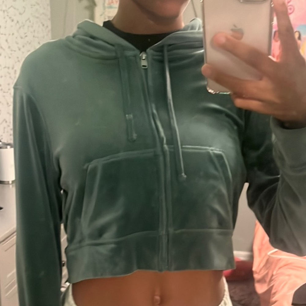 Hollister Green Cropped Hoodie Jacket